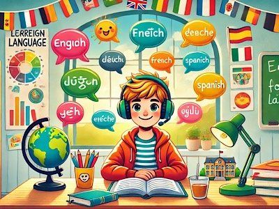 Ученик изучает иностранный язык с радостью